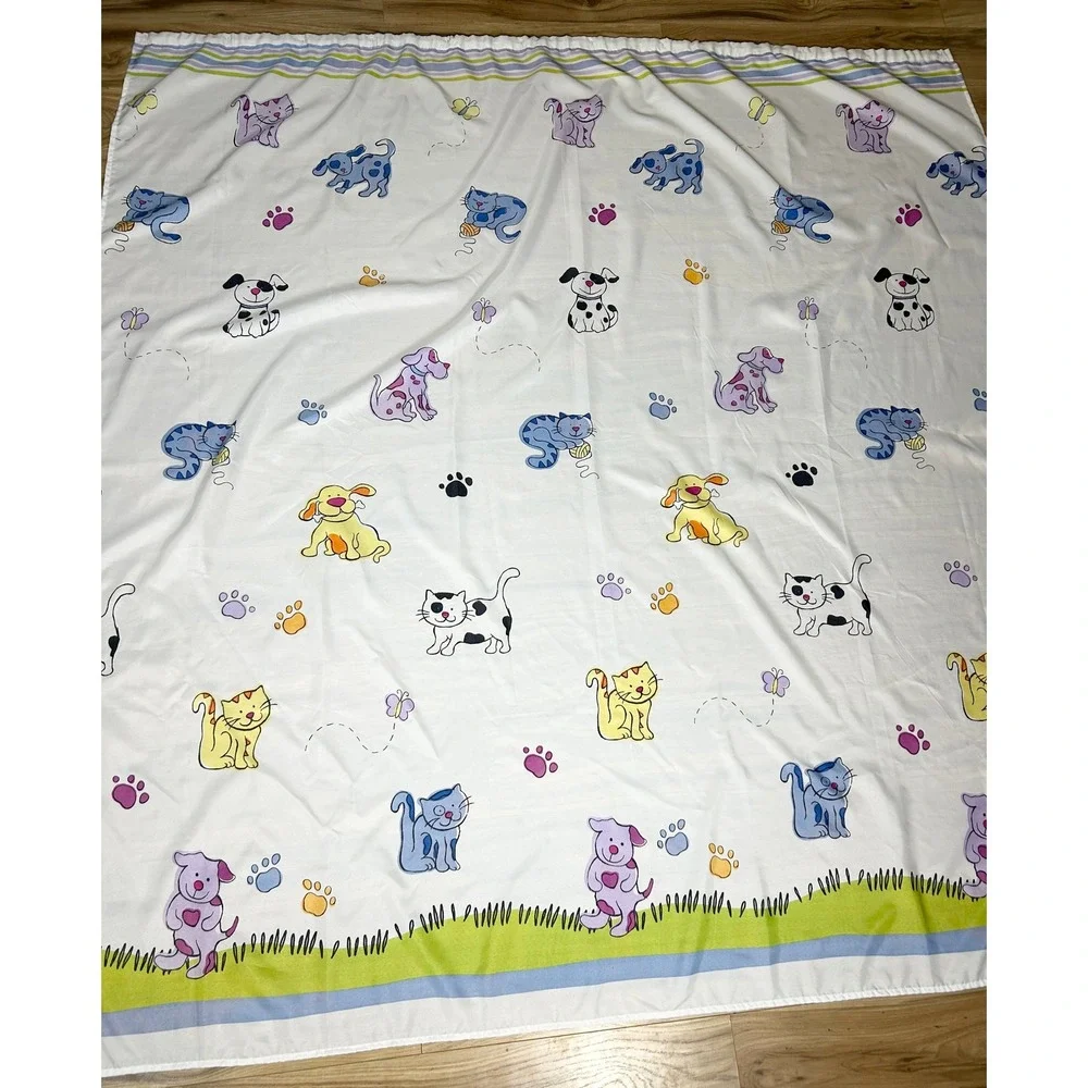 Cat & Dog Fabric Shower Curtain White Pet Lover Whimsical Animal Print Novelty